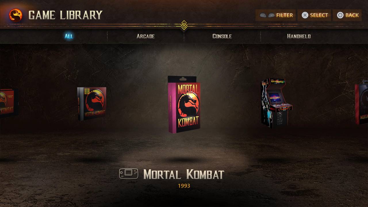 games collection screen for mortal kombat
